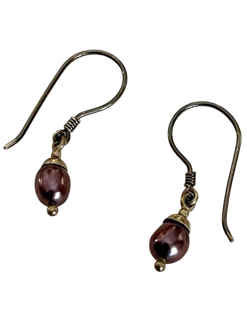 Vintage Petite Sterling Silver And Purple AB Pearl Earrings